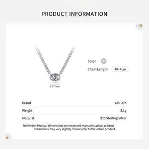 Élégant collier en argent sterling 925 avec pendentif ovale en zircone et chaîne 40cm