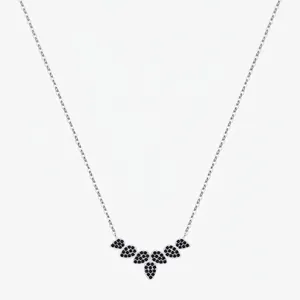 Collier Pendentif Feuille en Argent Sterling 925 pour Femme Strass Noirs Incrustés Design de Niche Bijoux Style Ins Chaîne de Clavicule Cadeau