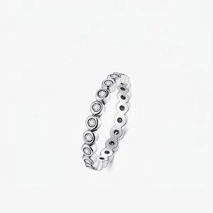 925 Sterling Silver Zirconia Eternity Ring For Women Simple Stackable Geometric Bezel Setting Band Ring Fashion Jewelry Gift