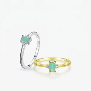Bague en Argent Sterling S925 Couleur Paraiba pour Femme Élégante Zirconia Verte Taille Émeraude Incrustée Bijoux de Mode Cadeau