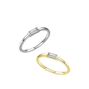 Anelli minimalisti in argento sterling S925 con zircone baguette in argento e oro