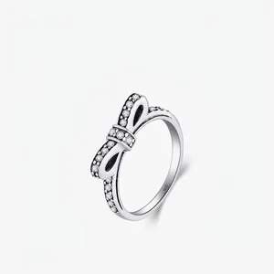 S925 Sterlingsilber Schleife Ring Für Damen Funkelnde Zirkonia Eingelegt Süßer Minimalistischer Modeschmuck Eleganter Schmetterling Fingerring