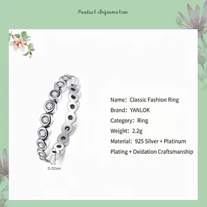 Elegant S925 sterling silver eternity ring with zircon stones, 2.2g weight and 0.32cm band