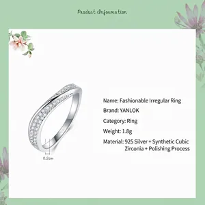 Polished 925 sterling silver irregular open ring with micro-paved zirconia stones