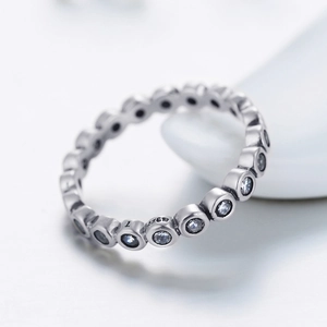 Eternity S925 sterling silver band ring featuring full circle micro-pave white zircon stones