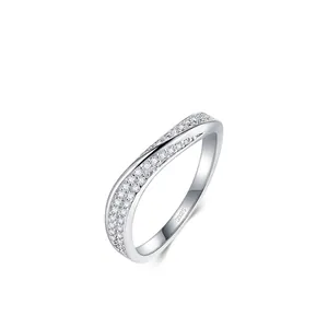 Irregular wavy S925 sterling silver ring with micro-pave white cubic zirconia stones