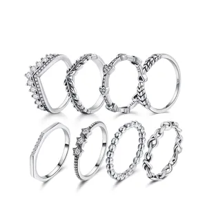 Bague En Argent Sterling 925 Pour Femmes Zircone Infini Cœur Étoile Couronne Bijoux Minimalistes Cadeau Pour Fête Quotidien
