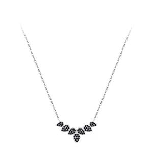 Collier avec pendentif feuille en argent sterling S925 et pierres noires sur chaîne croisée