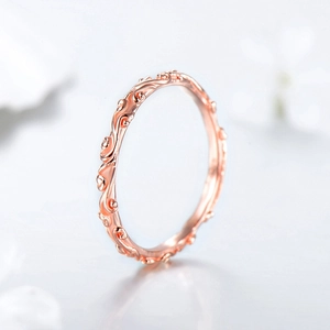 Vintage rose gold engraved scroll pattern S925 sterling silver ring for women