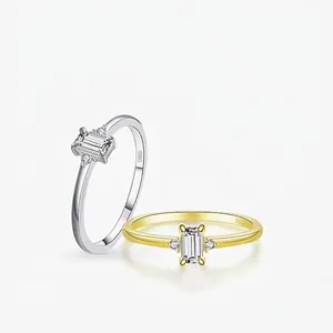 Elegant S925 Sterling Silver Rectangular Zirconia Ring Minimalist Geometric Inlaid Ring For Women Fashion Jewelry Gift