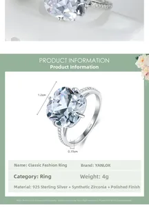 Spécifications de taille détaillées pour bague en argent S925 avec zircon taille coussin