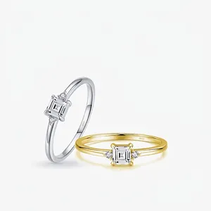 925 Sterlingsilber Quadrat Zirkonia Ring Minimalistisch Frisch Süß Stil Geometrischer Ring Für Damen Silber Gold Überzug Schmuck