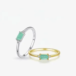 Anello in Argento Sterling S925 Stile Paraiba con Strass Verde Taglio Smeraldo Gioielli di Moda Minimalisti per Donna