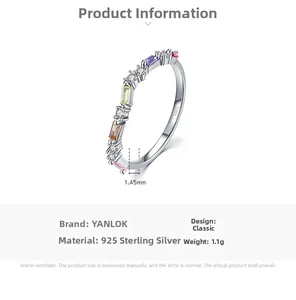 Detail of 925 sterling silver ring with colorful zircons and 1.45mm width measurement