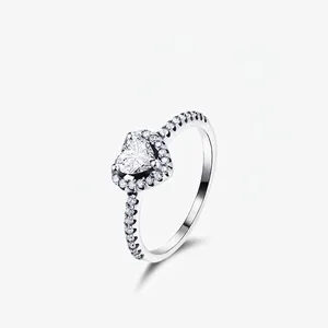 Elegant 925 Sterling Silver Heart Shaped Zirconia Halo Ring For Women Luxurious Micro Pave Cubic Zirconia Promise Finger Ring