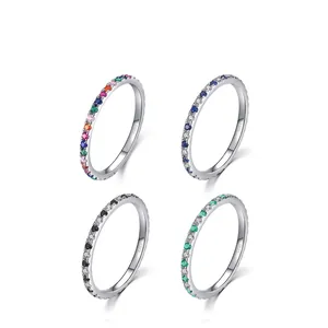 S925 sterling silver colorful gemstone rings set with multi-color eternity band designs