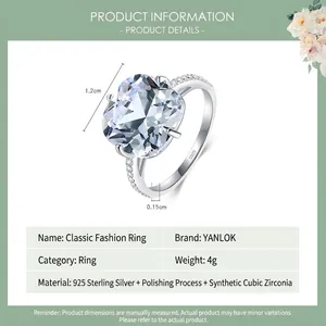 Bague luxueuse en argent sterling S925 avec zircon carré brillant au design élégant