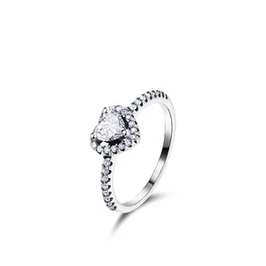 Elegant S925 sterling silver heart-shaped ring with pavé diamonds on a white background
