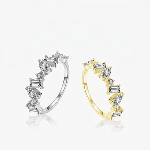 925 Sterling Silver Irregular Wave Rhinestone Ring For Women Gold Silver Plated Geometric Band Ring Fashion Jewelry Gift
