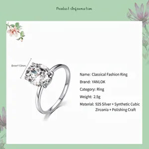 Bague classique en argent 925 avec oxyde de zirconium ovale 8x10mm et poli miroir