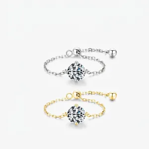 Minimalist 925 Sterling Silver Adjustable Chain Ring With Sparkling Round Zirconia Elegant Fashion Jewelry For Women Gift
