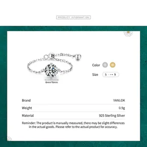 Sparkling 6mm cubic zirconia S925 sterling silver adjustable chain ring in silver and gold