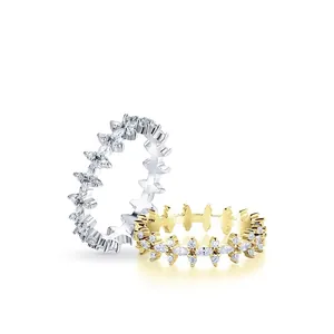 Bagues fleurs de luxe en argent 925 avec zircons marquises et ronds en finitions argent et or