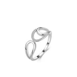 S925 sterling silver geometric openwork ring with micro-pave cubic zirconia accents