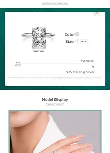 Détail de bague en argent 925 avec une pierre de zircon de 8x12mm taille Radiant