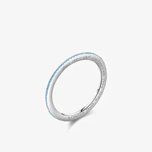 S925 Sterling Silver Turquoise Ring Narrow Band With Engraved Text Minimalist Fashion Finger Jewelry For Women Soullove Gift