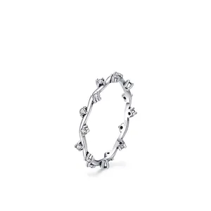 Irregular S925 sterling silver wavy ring with micro-set sparkling zircon stones