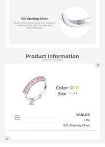 Detailed specs of s925 silver ring with pink stones showing size and weight info