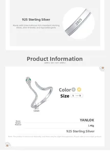 Détails de la bague serpent en argent 925 avec sertissage de zircons et spécifications
