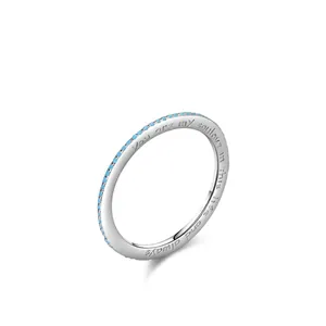 S925 sterling silver minimalist turquoise ring with romantic script engraving on band