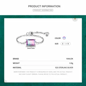 Verstellbarer Ring aus 925er Sterlingsilber mit rechteckigem pink-violettem Edelstein
