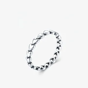 925 Sterling Silver Heart Eternity Ring Minimalist Hollow Out Linked Hearts Band Simple Fashion Finger Ring Jewelry For Women