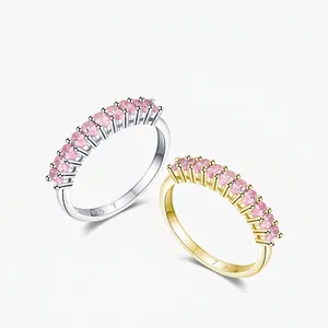 925 Sterling Silver Pink Zirconia Eternity Ring For Women Minimalist Pave Gold Silver Plated Fashion Wedding Finger Ring
