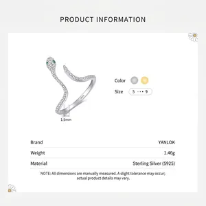 Bague serpent ajustable en argent 925 avec pavé de pierres et zircons verts