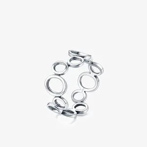 925 Sterling Silver Ring For Women Minimalist Geometric Hollow Circles Interlocking Fashion Jewelry Finger Ring Accessory