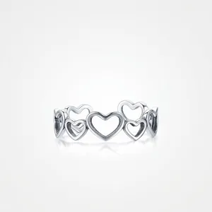 925 Sterling Silver Hollow Heart Adjustable Open Ring For Women Minimalist Sweet Jewelry Elegant Geometric Finger Band