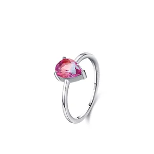 925 Sterling Silver Ring with Pear-Cut Gradient Tourmaline Gemstone on white background