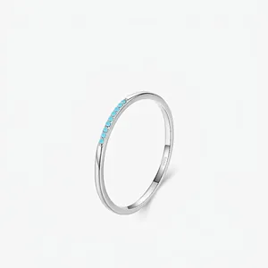 Bague Turquoise en Argent Sterling 925 pour Femme Anneau Mince Superposable Style Frais Japonais Coréen Bijoux Simples