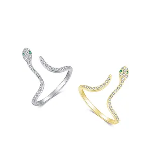 Bagues serpent en argent sterling S925 doré et argenté avec pavé de cristaux brillants