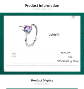Detail showing S925 sterling silver ring specifications with a 6mm iridescent gemstone