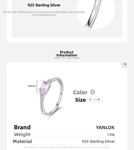 Vue détaillée d'une bague en argent S925 avec zircon rose ovale et petites pierres