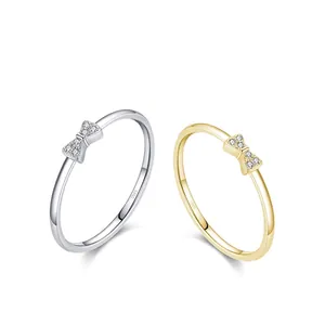Elegant S925 sterling silver bow rings with micro-set zircon in silver and gold finish