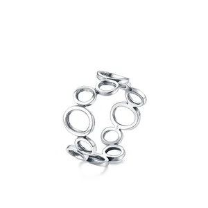 Polished S925 sterling silver hollow ring with multi-circle geometric design