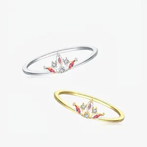 Bague Couronne en Argent Sterling 925 pour Femmes Minimaliste Zirconia Incrusté Or Argent Plaqué Élégante Bague Fins Bijoux