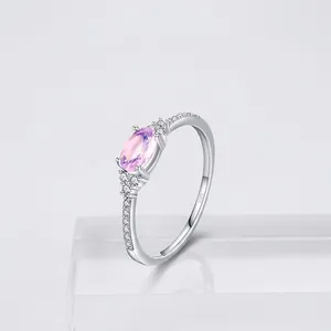 Bague en Argent Sterling 925 pour Femme Zirconia Rose Ovale Micro-pavage Strass Élégante Bijoux de Mode Cadeau