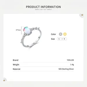 S925 sterling silver ring featuring a 5x7mm oval moonstone with tiny zircon accents